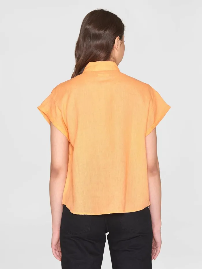 KnowledgeCotton Apparel Shirts ASTER Fold Up Short Sleeve Linen Shirt Cadmium Orange 8211 Women KnowledgeCotton Apparel Shirts ASTER Fold Up Short Sleeve Linen Shirt Cadmium Orange 8211 Women