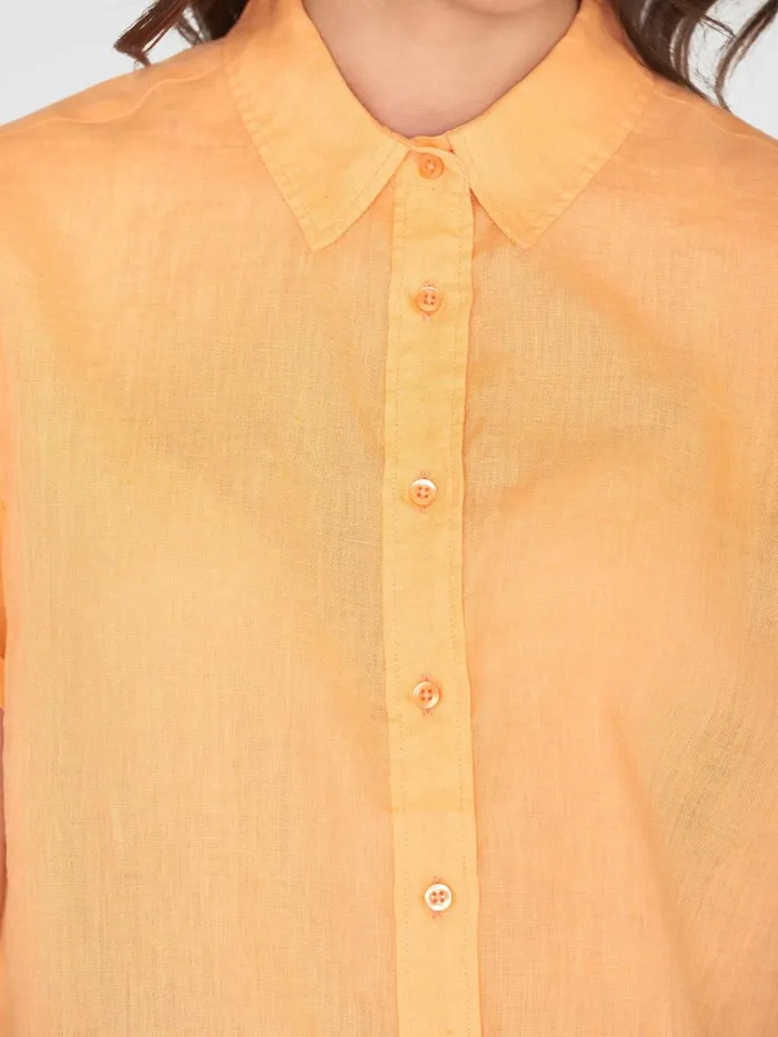 KnowledgeCotton Apparel Shirts ASTER Fold Up Short Sleeve Linen Shirt Cadmium Orange 8211 Women KnowledgeCotton Apparel Shirts ASTER Fold Up Short Sleeve Linen Shirt Cadmium Orange 8211 Women