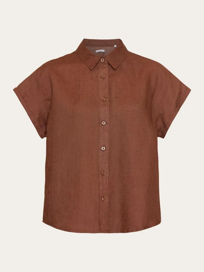 KnowledgeCotton Apparel Shirts ASTER Fold Up Short Sleeve Linen Shirt Tiramisu 8211 Women