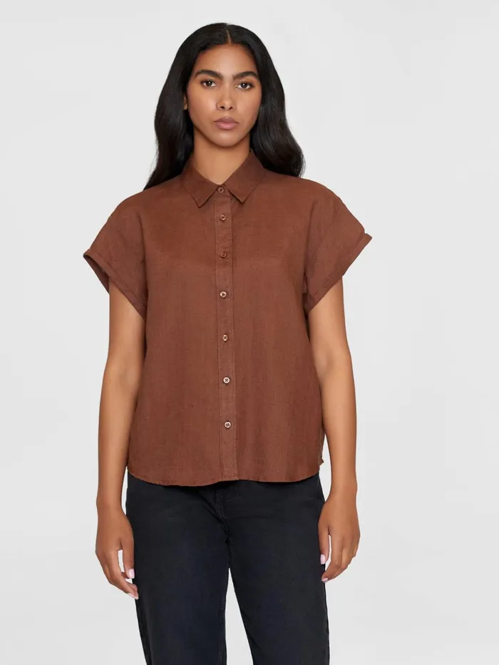 KnowledgeCotton Apparel Shirts ASTER Fold Up Short Sleeve Linen Shirt Tiramisu 8211 Women KnowledgeCotton Apparel Shirts ASTER Fold Up Short Sleeve Linen Shirt Tiramisu 8211 Women