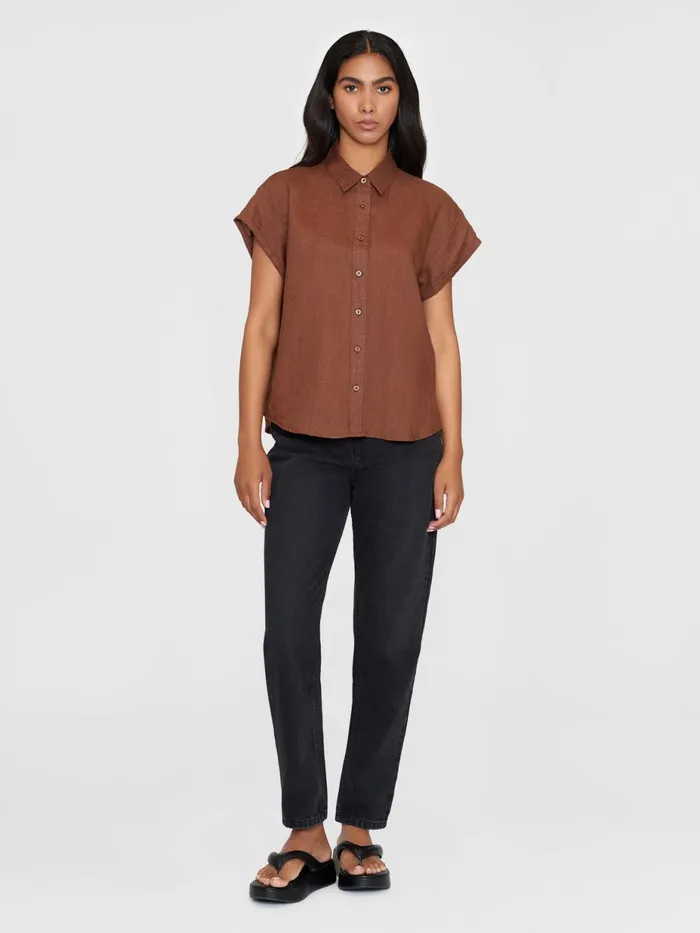 KnowledgeCotton Apparel Shirts ASTER Fold Up Short Sleeve Linen Shirt Tiramisu 8211 Women KnowledgeCotton Apparel Shirts ASTER Fold Up Short Sleeve Linen Shirt Tiramisu 8211 Women