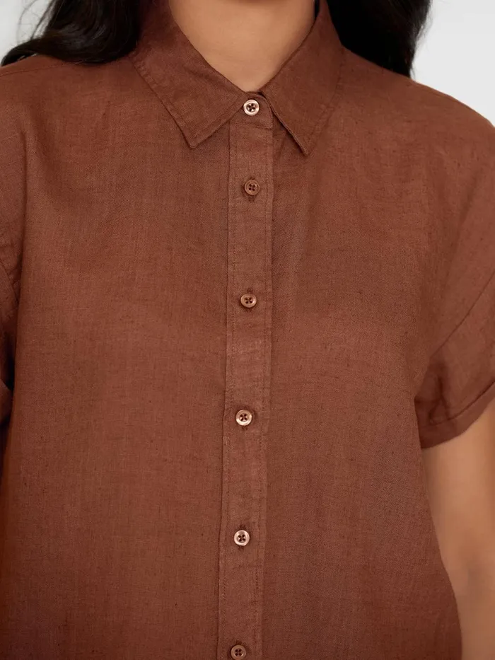 KnowledgeCotton Apparel Shirts ASTER Fold Up Short Sleeve Linen Shirt Tiramisu 8211 Women KnowledgeCotton Apparel Shirts ASTER Fold Up Short Sleeve Linen Shirt Tiramisu 8211 Women