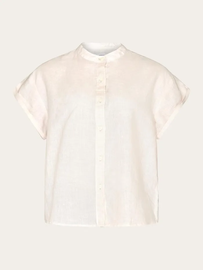 KnowledgeCotton Apparel Shirts Collar Stand Short Sleeve Linen Shirt Light Feather Gray 8211 Women