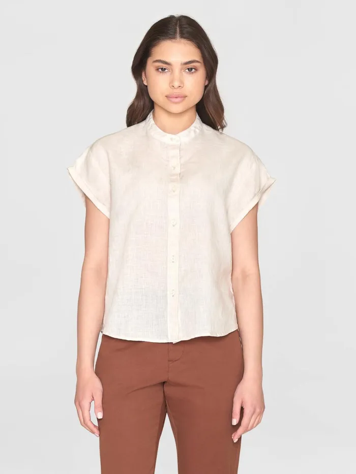 KnowledgeCotton Apparel Shirts Collar Stand Short Sleeve Linen Shirt Light Feather Gray 8211 Women KnowledgeCotton Apparel Shirts Collar Stand Short Sleeve Linen Shirt Light Feather Gray 8211 Women