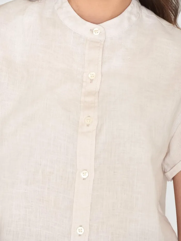 KnowledgeCotton Apparel Shirts Collar Stand Short Sleeve Linen Shirt Light Feather Gray 8211 Women KnowledgeCotton Apparel Shirts Collar Stand Short Sleeve Linen Shirt Light Feather Gray 8211 Women