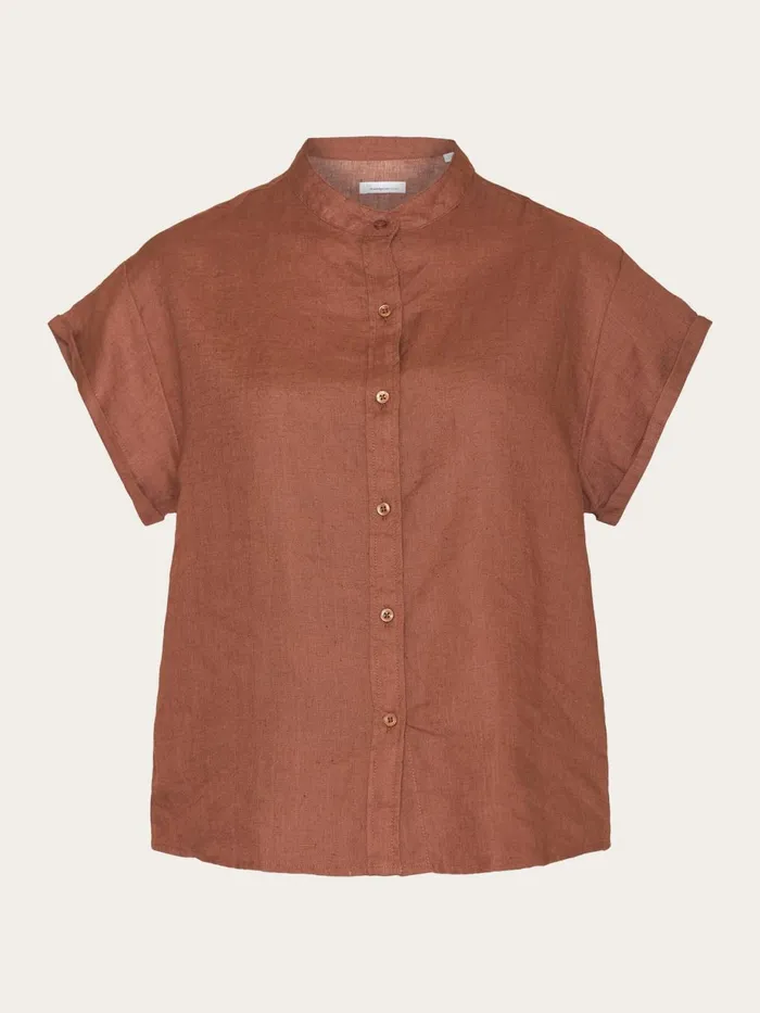 KnowledgeCotton Apparel Shirts Collar Stand Short Sleeve Linen Shirt Tiramisu 8211 Women