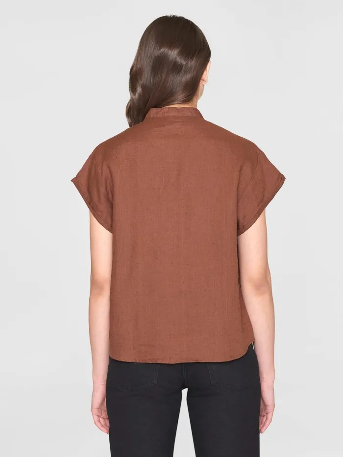 KnowledgeCotton Apparel Shirts Collar Stand Short Sleeve Linen Shirt Tiramisu 8211 Women