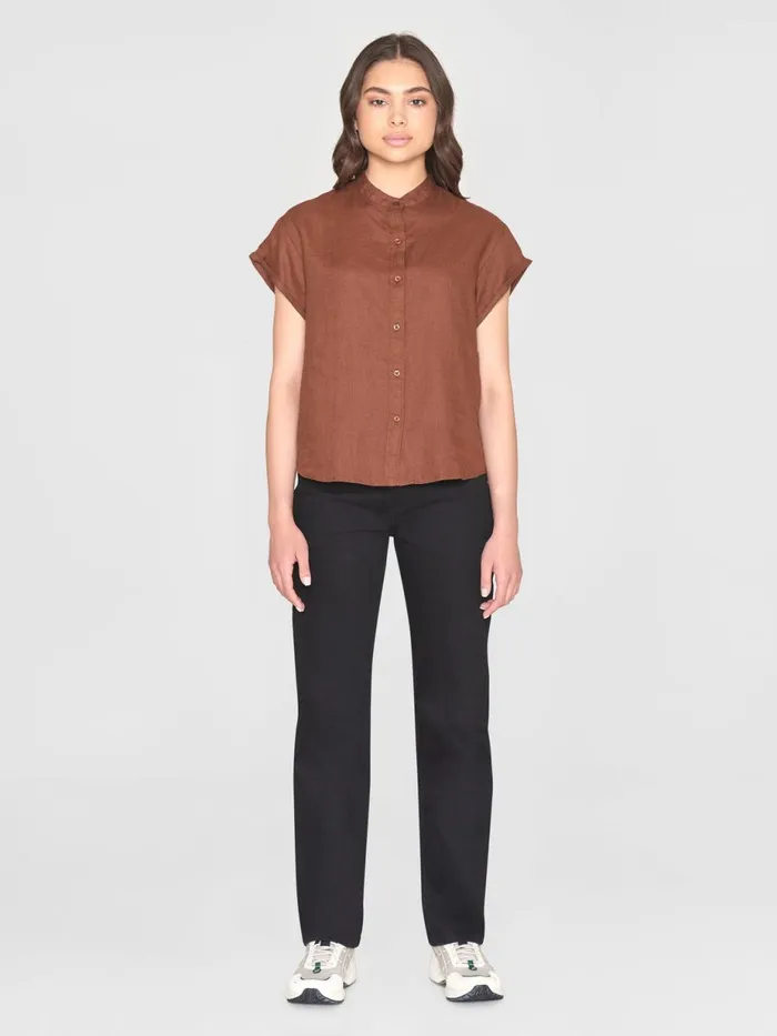 KnowledgeCotton Apparel Shirts Collar Stand Short Sleeve Linen Shirt Tiramisu 8211 Women