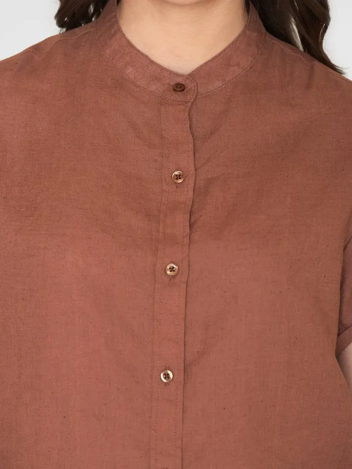 KnowledgeCotton Apparel Shirts Collar Stand Short Sleeve Linen Shirt Tiramisu 8211 Women