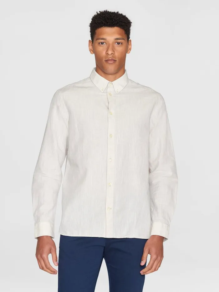 KnowledgeCotton Apparel Shirts Custom Fit Linen Shirt Light Feather Gray 8211 Men KnowledgeCotton Apparel Shirts Custom Fit Linen Shirt Light Feather Gray 8211 Men