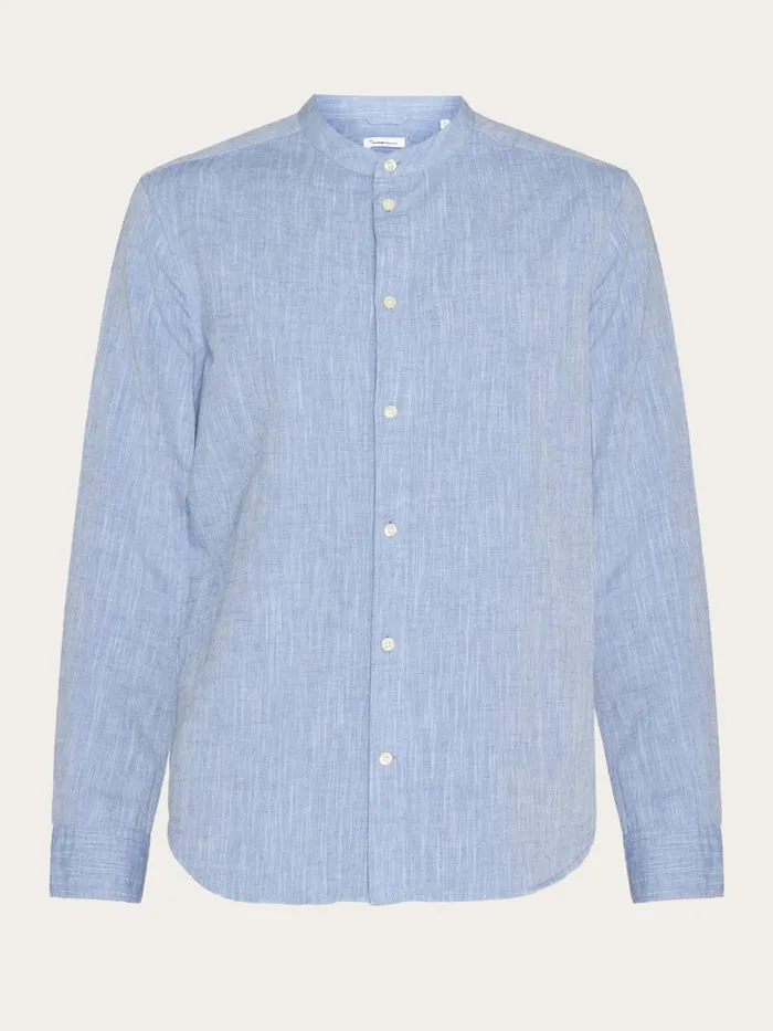 KnowledgeCotton Apparel Shirts Custom Fit Linen Stand Collar Shirt Moonlight Blue 8211 Men KnowledgeCotton Apparel Shirts Custom Fit Linen Stand Collar Shirt Moonlight Blue 8211 Men