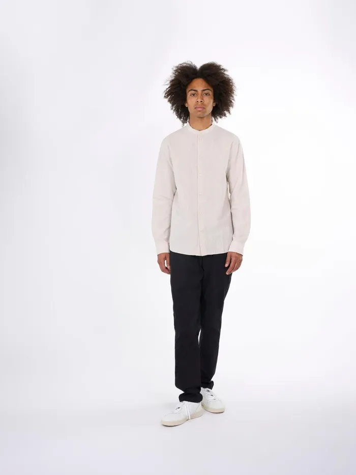 KnowledgeCotton Apparel Shirts Custom Fit Linen Stand Collar Shirt Moonlight Blue 8211 Men