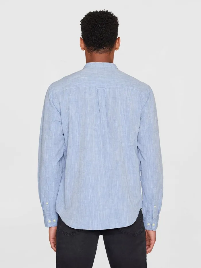 KnowledgeCotton Apparel Shirts Custom Fit Linen Stand Collar Shirt Moonlight Blue 8211 Men