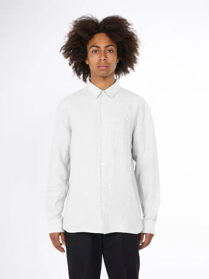 KnowledgeCotton Apparel Shirts Linen Custom Fit LS Shirt Bright White 8211 Men