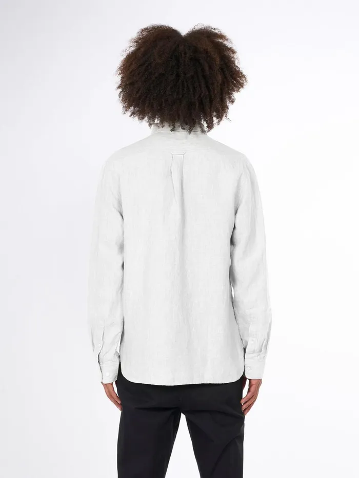KnowledgeCotton Apparel Shirts Linen Custom Fit LS Shirt Bright White 8211 Men