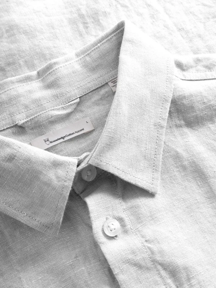 KnowledgeCotton Apparel Shirts Linen Custom Fit LS Shirt Bright White 8211 Men