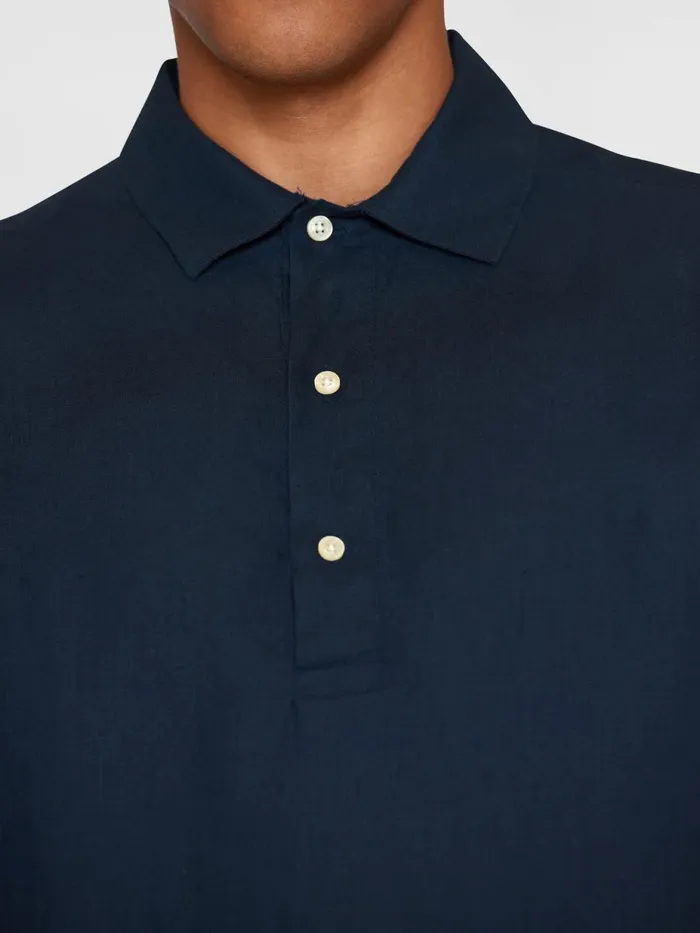 KnowledgeCotton Apparel Shirts Loose Linen Polo Shirt Gotsvegan 8211 Men