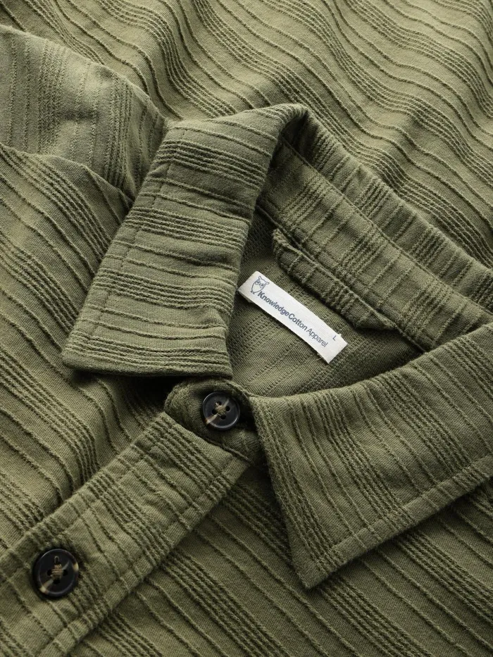 KnowledgeCotton Apparel Shirts Loose Short Sleeve Cotton Solid Striped Jersey Shirt GOTSVegan Burned Olive 8211 Men KnowledgeCotton Apparel Shirts Loose Short Sleeve Cotton Solid Striped Jersey Shirt GOTSVegan Burned Olive 8211 Men