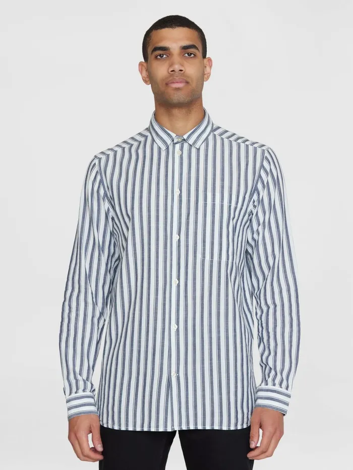 KnowledgeCotton Apparel Shirts Loose Striped Slub Shirt Gotsvegan 8211 Men KnowledgeCotton Apparel Shirts Loose Striped Slub Shirt Gotsvegan 8211 Men