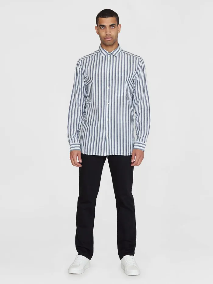 KnowledgeCotton Apparel Shirts Loose Striped Slub Shirt Gotsvegan 8211 Men KnowledgeCotton Apparel Shirts Loose Striped Slub Shirt Gotsvegan 8211 Men