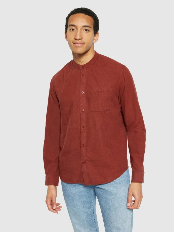 KnowledgeCotton Apparel Shirts Regular Fit Melang Flannel Stand Collar Shirt Fired Brick 8211 Men KnowledgeCotton Apparel Shirts Regular Fit Melang Flannel Stand Collar Shirt Fired Brick 8211 Men
