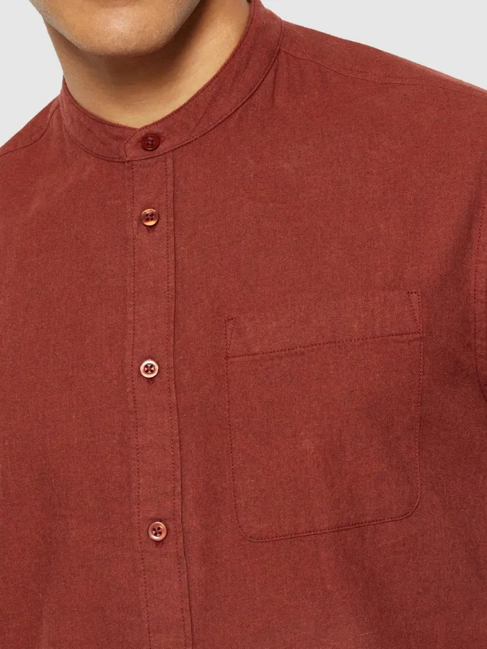 KnowledgeCotton Apparel Shirts Regular Fit Melang Flannel Stand Collar Shirt Fired Brick 8211 Men KnowledgeCotton Apparel Shirts Regular Fit Melang Flannel Stand Collar Shirt Fired Brick 8211 Men