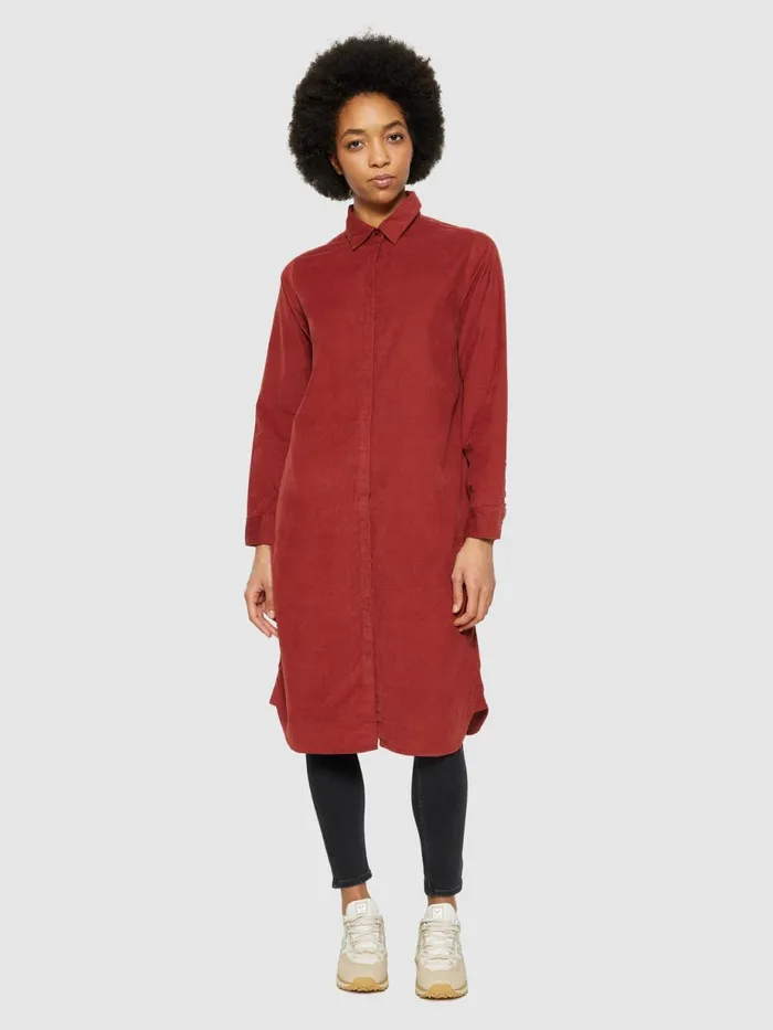 KnowledgeCotton Apparel Skirts And Dresses Corduroy Shirt Dress Fired Brick 8211 Women