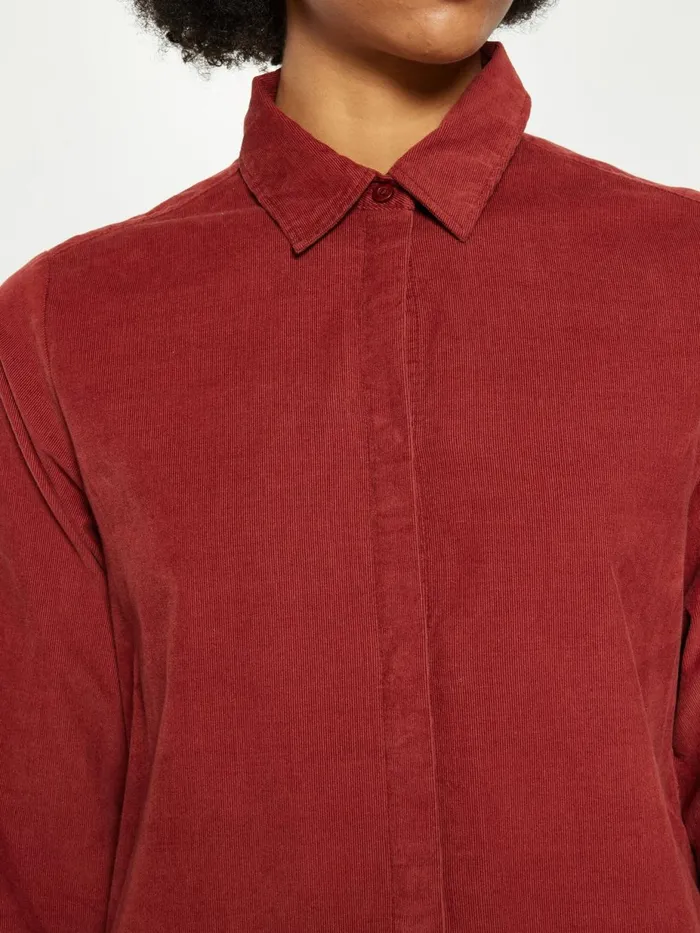 KnowledgeCotton Apparel Skirts And Dresses Corduroy Shirt Dress Fired Brick 8211 Women