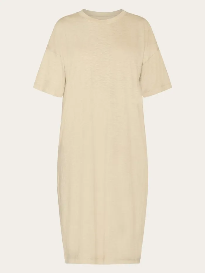 KnowledgeCotton Apparel Skirts And Dresses Loose Fit Midi Boat Neck Jersey Dress Light Feather Gray 8211 Women