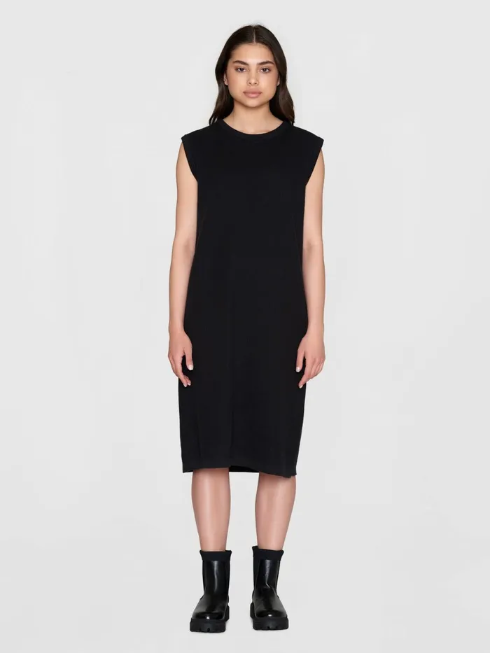 KnowledgeCotton Apparel Skirts And Dresses Racking Stich Mid Lenght Dress GOTSVegan Black Jet 8211 Women KnowledgeCotton Apparel Skirts And Dresses Racking Stich Mid Lenght Dress GOTSVegan Black Jet 8211 Women