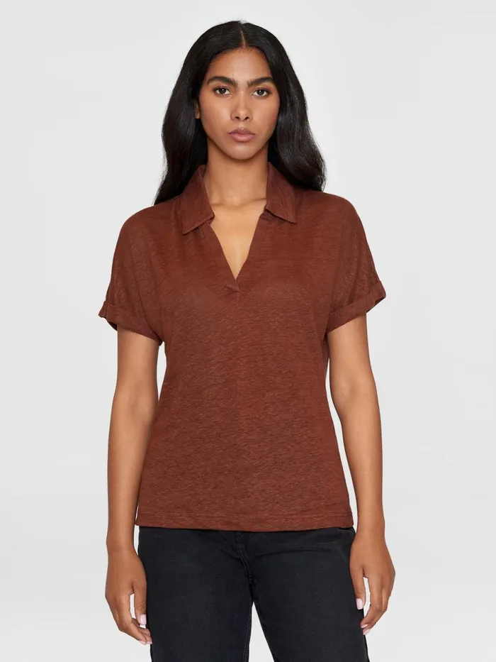 KnowledgeCotton Apparel TShirts And Tops Organic Linen Polo GOTSVegan Tiramisu 8211 Women KnowledgeCotton Apparel TShirts And Tops Organic Linen Polo GOTSVegan Tiramisu 8211 Women