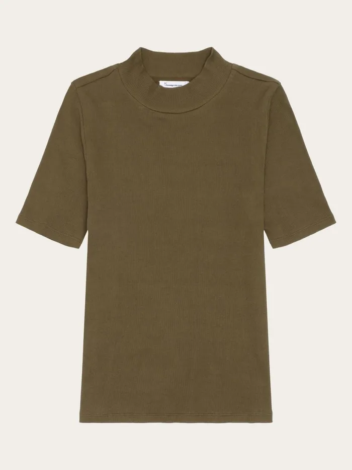 KnowledgeCotton Apparel TShirts And Tops Rib High Neck SS Dark Olive 8211 Women