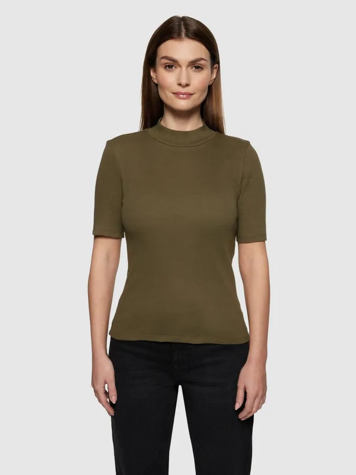 KnowledgeCotton Apparel TShirts And Tops Rib High Neck SS Dark Olive 8211 Women KnowledgeCotton Apparel TShirts And Tops Rib High Neck SS Dark Olive 8211 Women