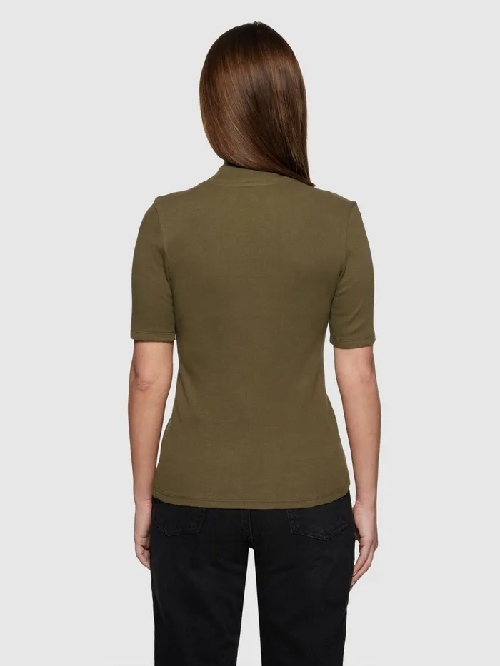 KnowledgeCotton Apparel TShirts And Tops Rib High Neck SS Dark Olive 8211 Women KnowledgeCotton Apparel TShirts And Tops Rib High Neck SS Dark Olive 8211 Women
