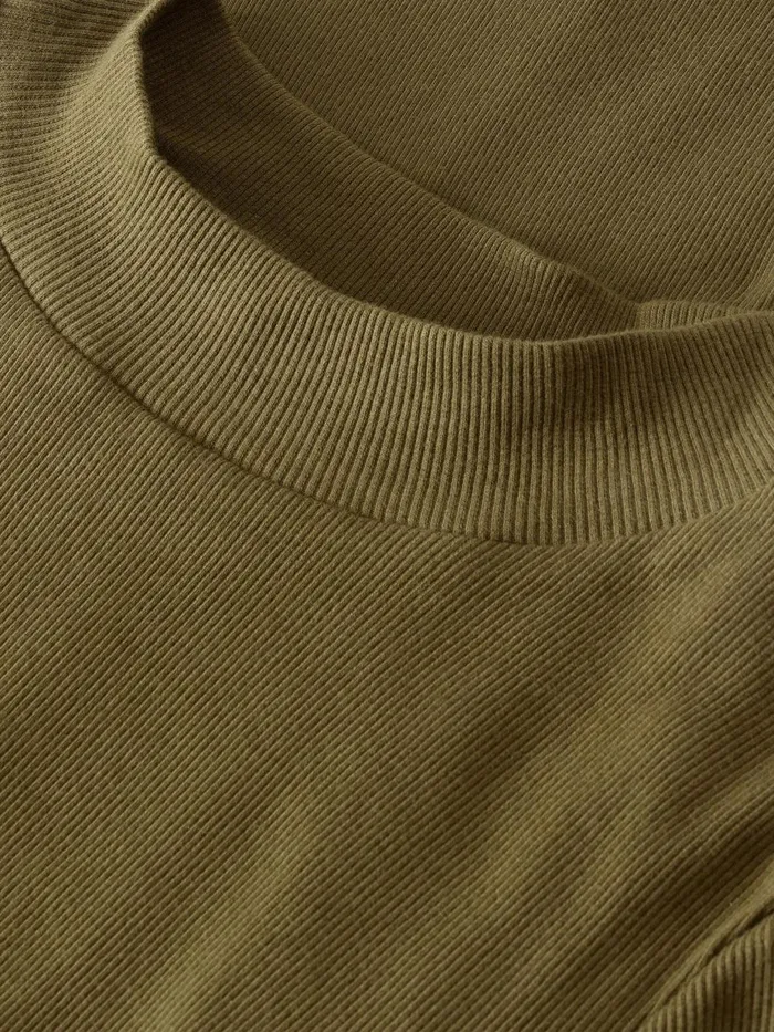 KnowledgeCotton Apparel TShirts And Tops Rib High Neck SS Dark Olive 8211 Women KnowledgeCotton Apparel TShirts And Tops Rib High Neck SS Dark Olive 8211 Women