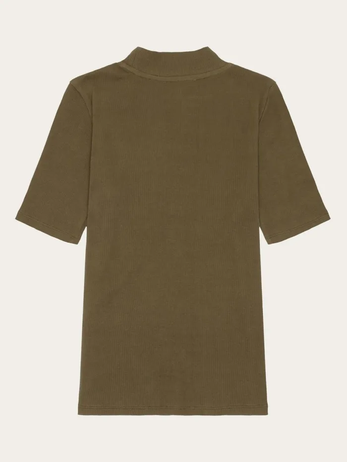 KnowledgeCotton Apparel TShirts And Tops Rib High Neck SS Dark Olive 8211 Women KnowledgeCotton Apparel TShirts And Tops Rib High Neck SS Dark Olive 8211 Women