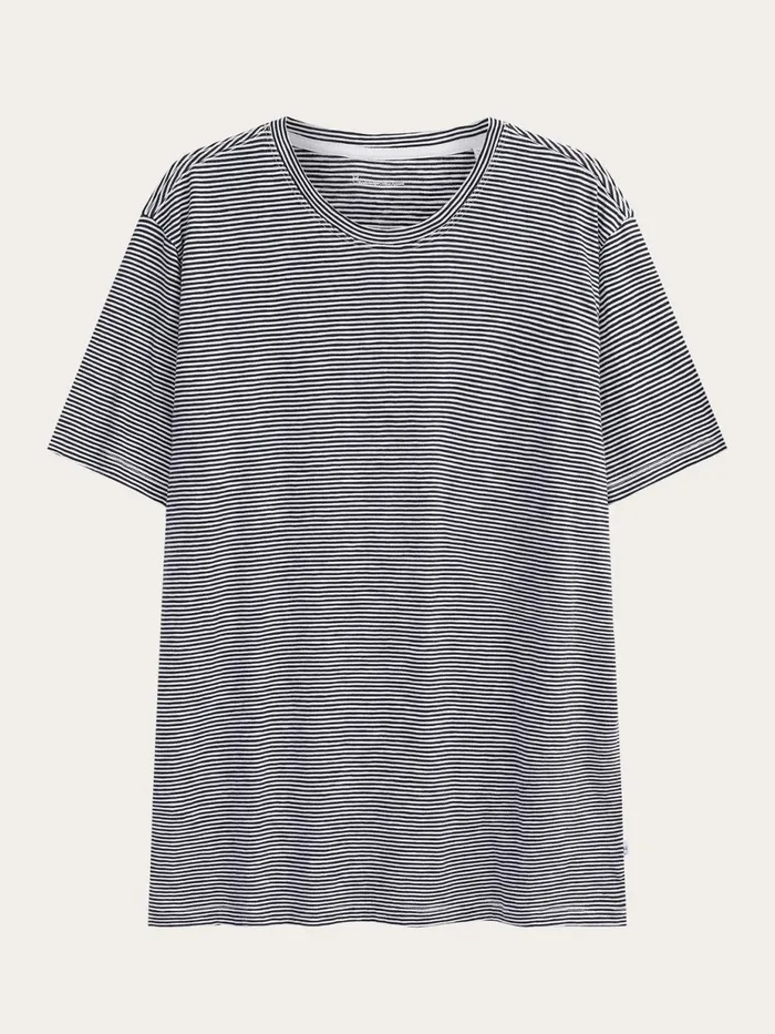 KnowledgeCotton Apparel TShirts Narrow Striped Slub Tshirt White Stripe 8211 Men KnowledgeCotton Apparel TShirts Narrow Striped Slub Tshirt White Stripe 8211 Men