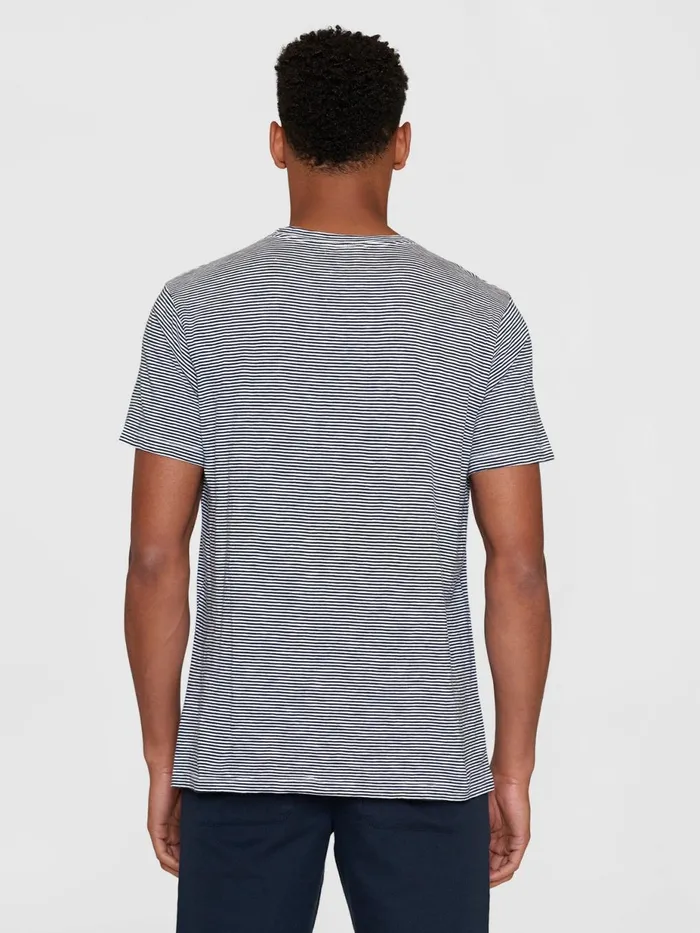 KnowledgeCotton Apparel TShirts Narrow Striped Slub Tshirt White Stripe 8211 Men KnowledgeCotton Apparel TShirts Narrow Striped Slub Tshirt White Stripe 8211 Men