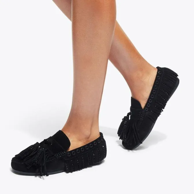Kurt Geiger Flats Tassel Moccasin Loafer Black 8211 Women