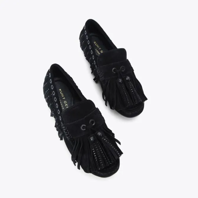 Kurt Geiger Flats Tassel Moccasin Loafer Black 8211 Women