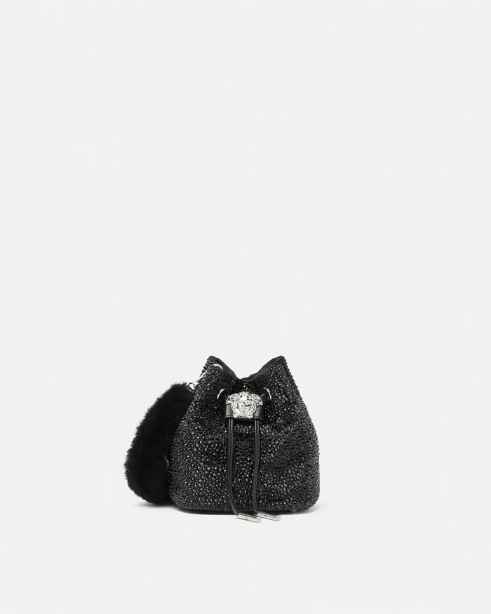 La Medusa Women Versace Crystal La Medusa Mini Bucket Bag Blacksilver