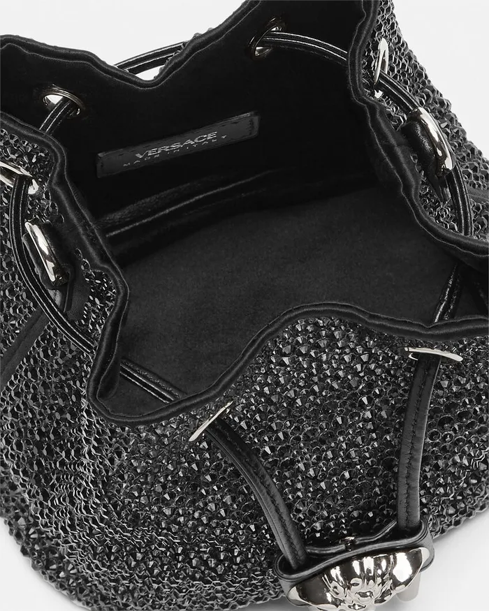 La Medusa Women Versace Crystal La Medusa Mini Bucket Bag Blacksilver