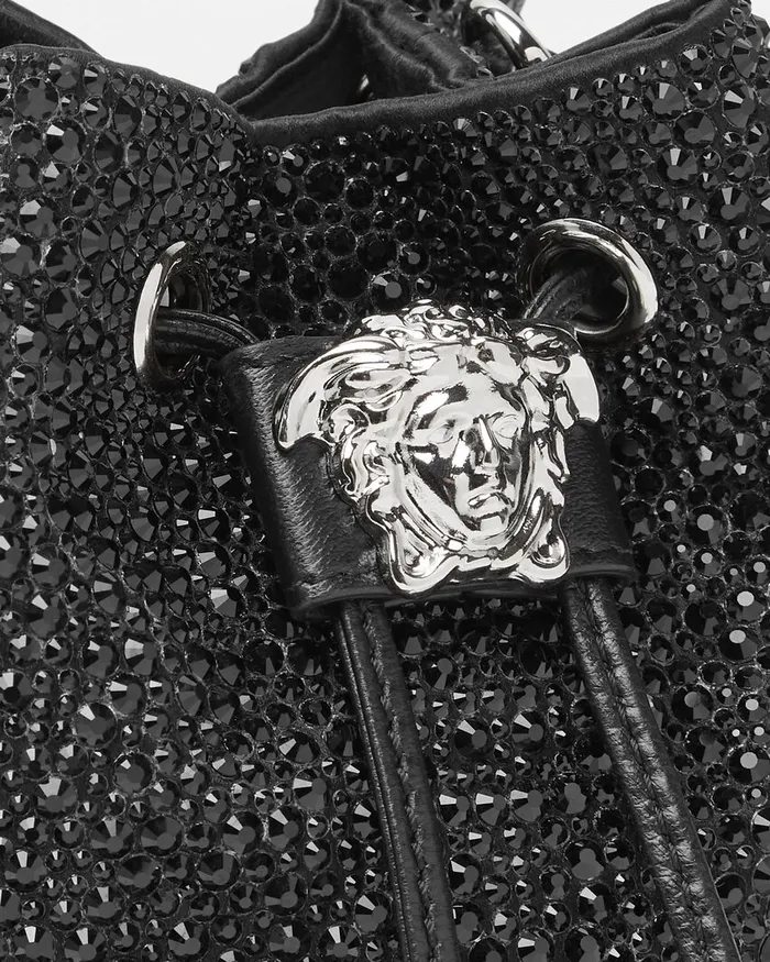 La Medusa Women Versace Crystal La Medusa Mini Bucket Bag Blacksilver