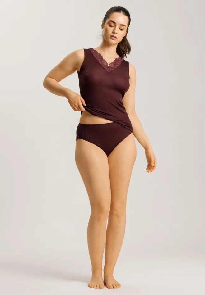 Lace Back Wool And Silk Full Brief Deep Maroon Women HANRO Full Briefs