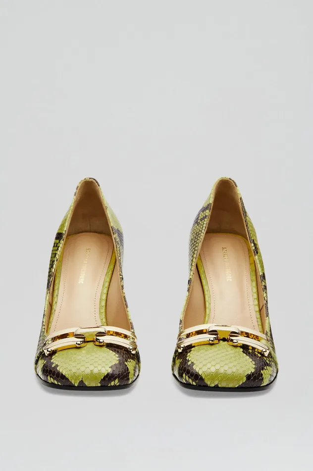 Leather Scanlan Theodore Women GOLD TRIM SQUARE TOE PUMP 95 VERT