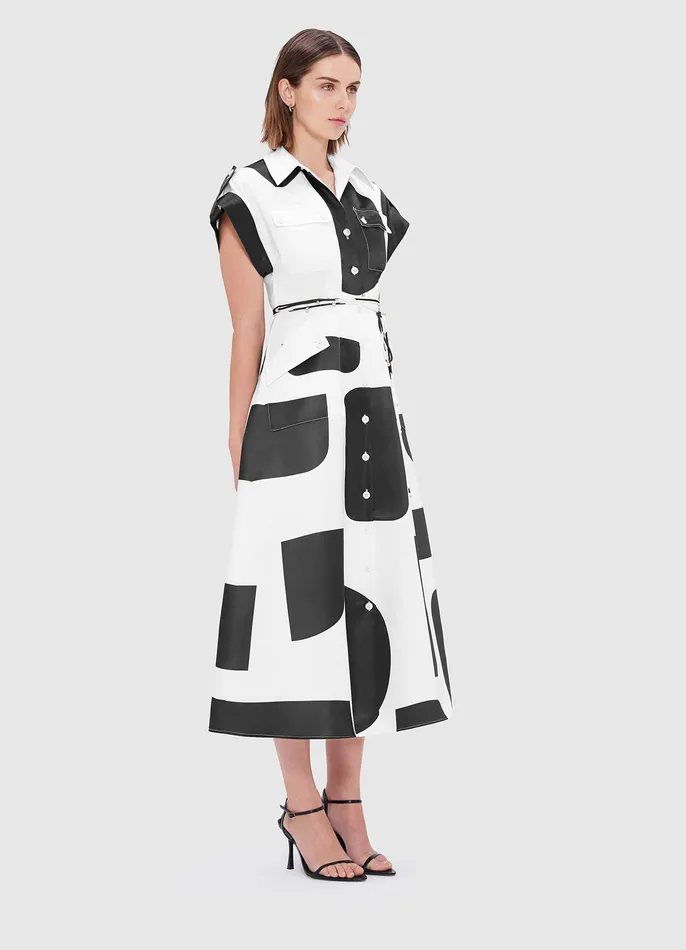 LEO LIN Audrey Pocket Shirt Midi Dress 8211 Geo Print Women Dresses and Jumpsuits