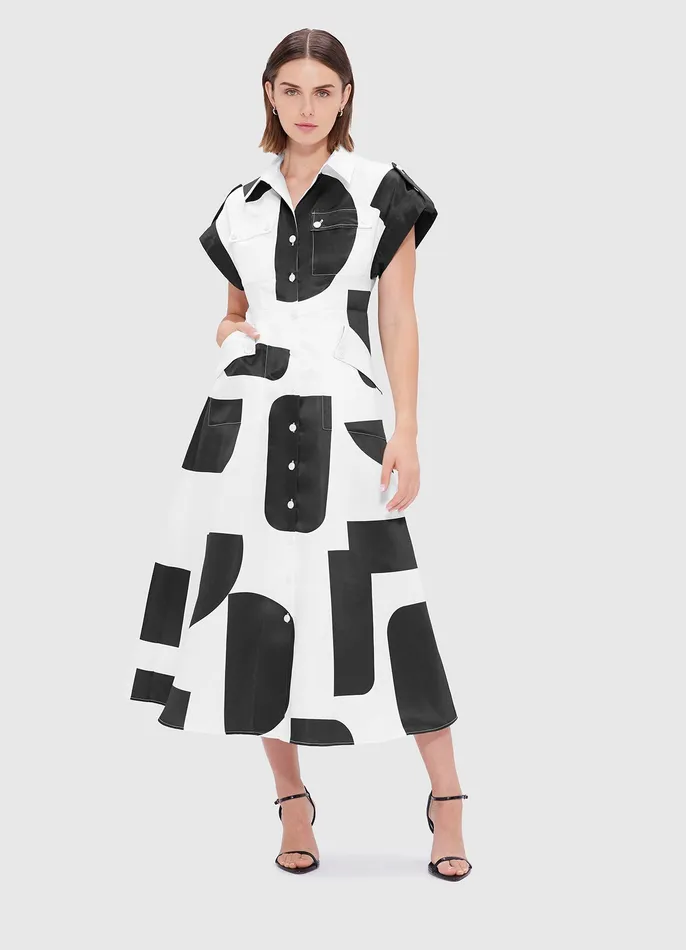 LEO LIN Audrey Pocket Shirt Midi Dress 8211 Geo Print Women Dresses and Jumpsuits