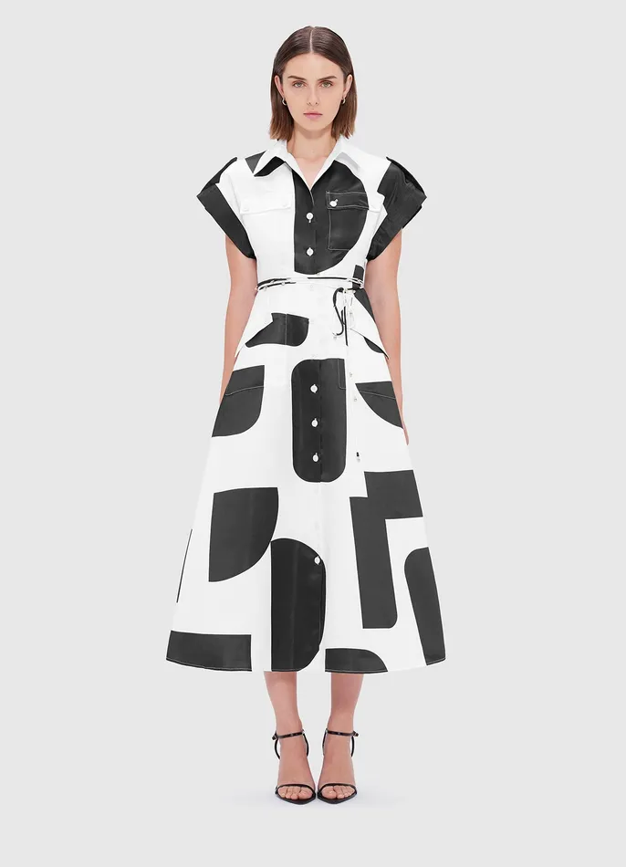 LEO LIN Audrey Pocket Shirt Midi Dress 8211 Geo Print Women Dresses and Jumpsuits
