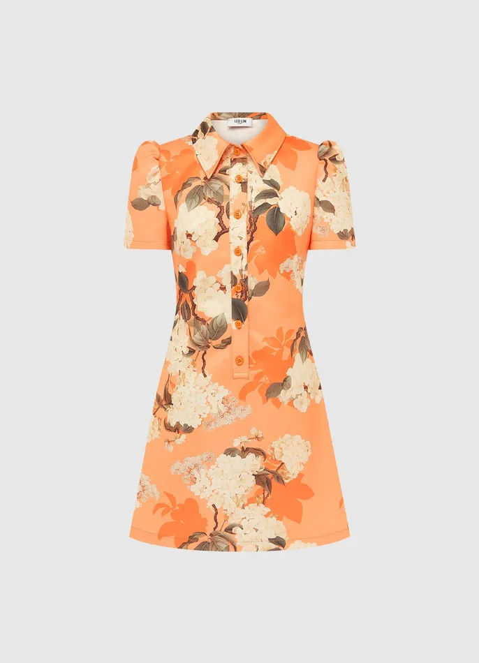 LEO LIN Brooke Mini Dress 8211 Hydrangea Print in Tangerine Women Dresses and Jumpsuits