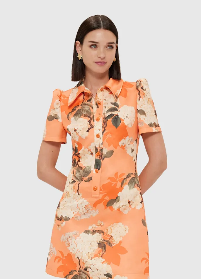 LEO LIN Brooke Mini Dress 8211 Hydrangea Print in Tangerine Women Dresses and Jumpsuits